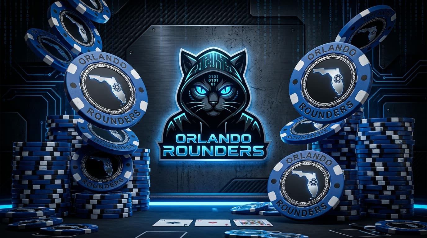 Orlando Rounders logo surrounded by custom poker chips